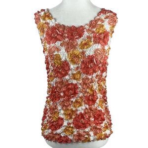 White & Orange Floral Popcorn Bubble Tank Top Womens One Size Fits Most